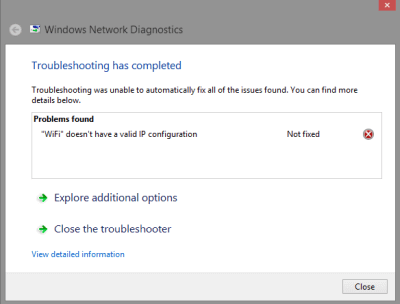 wifi doesn't have a valid IP configuration Windows 10