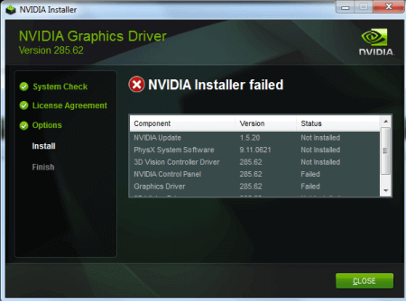 NVIDIA installer failed