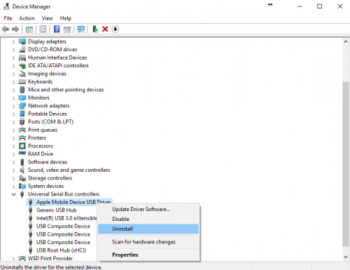 Apple mobile device USB driver unspecified uninstall driver
