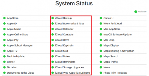 Apple system status iCloud