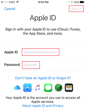 sign in Apple ID iCloud iPhone