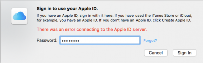 there was an error connecting to the Apple ID server