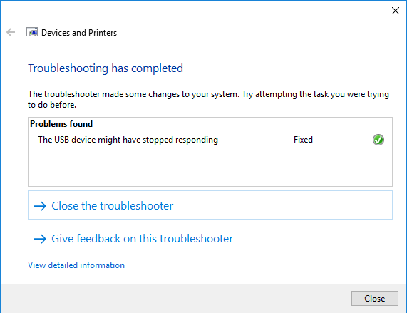 troubleshooting has completed