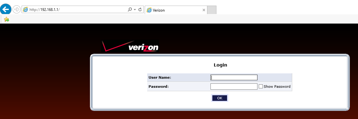 Verizon router log in ip address